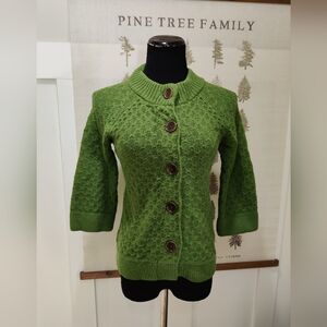 Boden Green Textured Pointelle Knit Cardigan 3/4 Sleeve Large Button - 8
